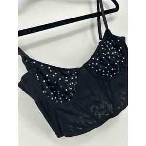 Out From Under Urban Outfitters Black Rhinestone Mesh Corset Bustier Top Small